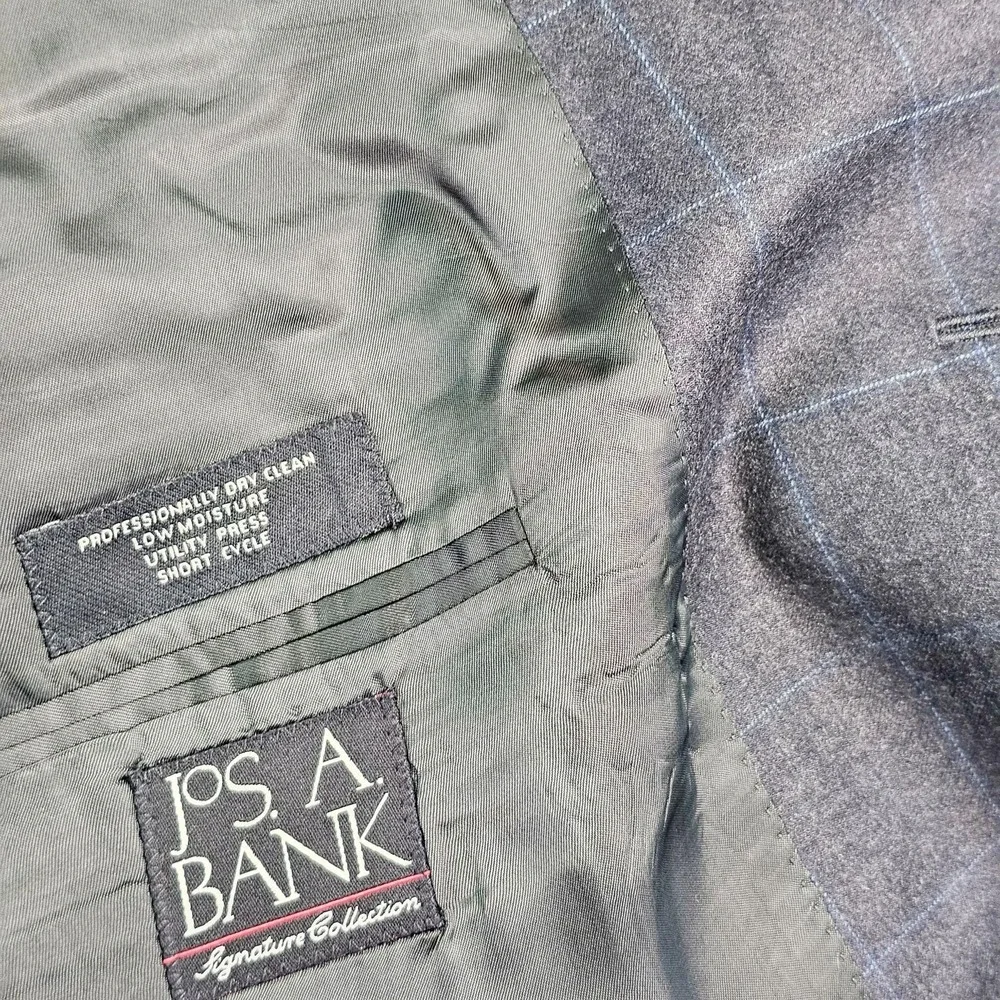 Jos. A. Bank Sport Coat‎ Mens 44L Gray Plaid Wool Cashmere Blazer Signature